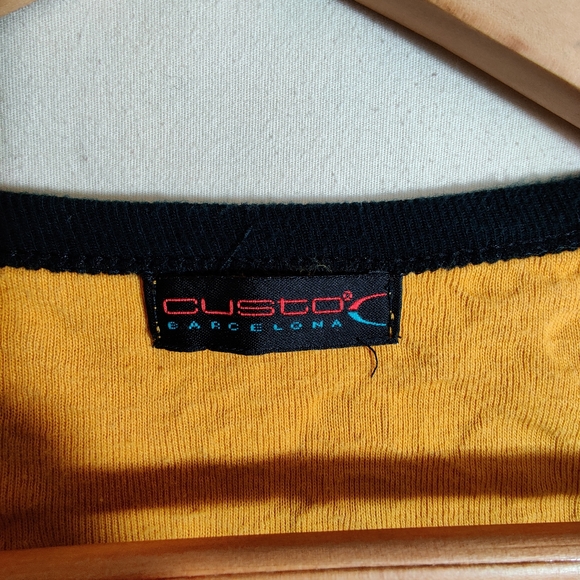 CUSTO BARCELONA White & Yellow Mid Sleeve Scoop Neck Traditional Design Shirt M - Picture 7 of 13